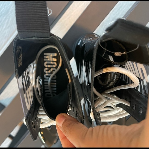 MOSCHINO Logo Synthetic Patent Leather Combat Lace Up Boot Size 39 NEW - Picture 5 of 12